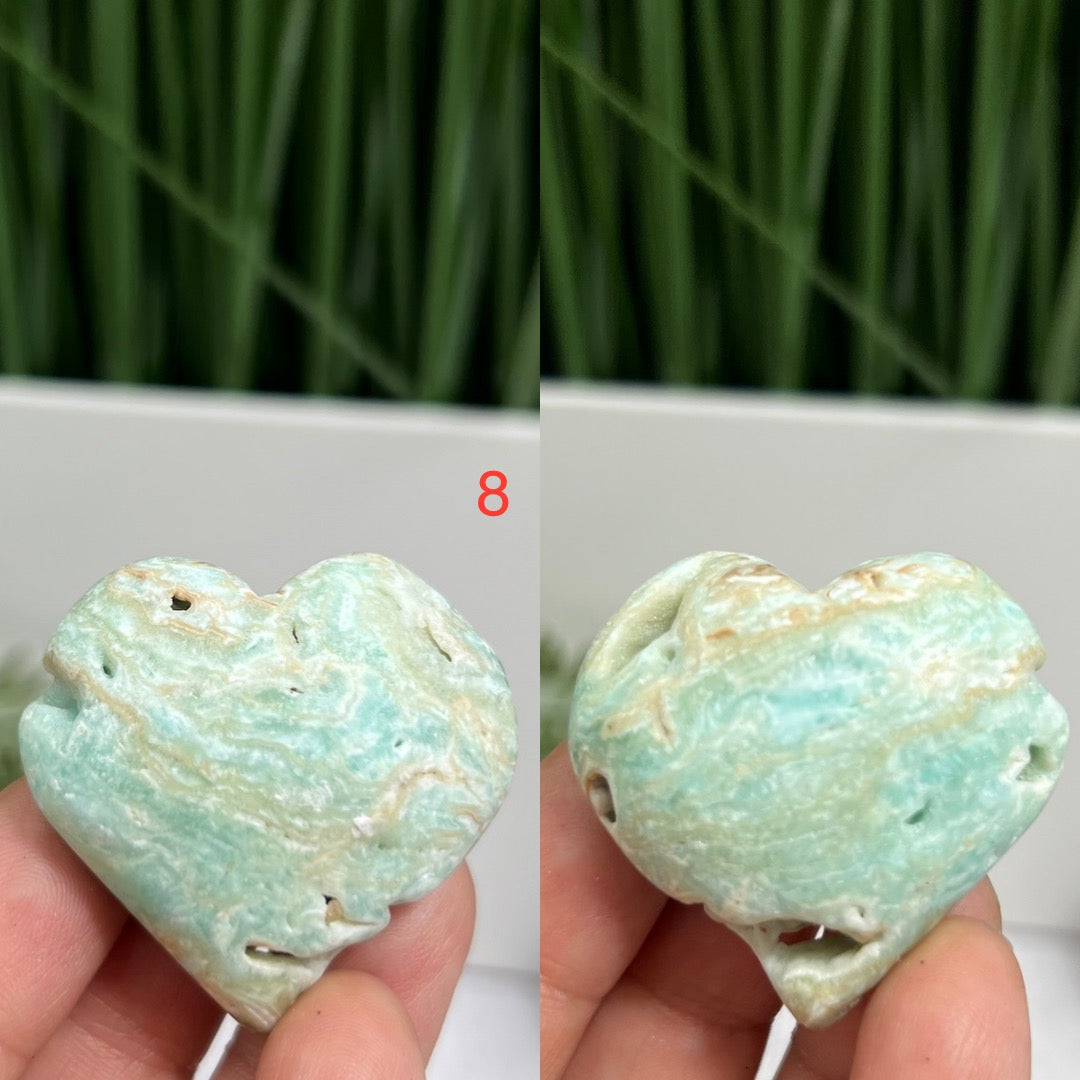 Blue Aragonite Hearts With Stand Healing Crystal Carvings YOU CHOOSE