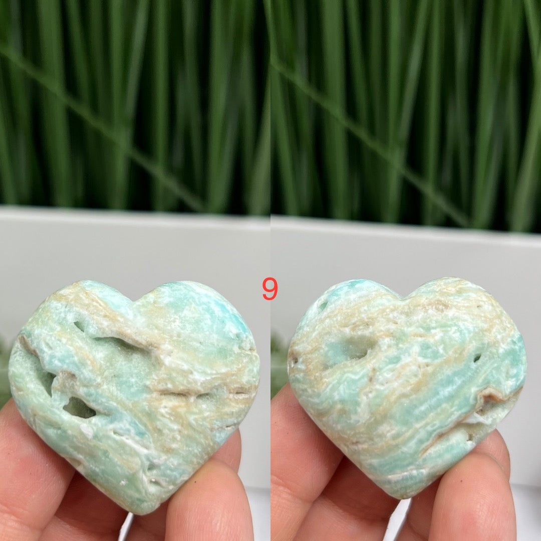 Blue Aragonite Hearts With Stand Healing Crystal Carvings YOU CHOOSE
