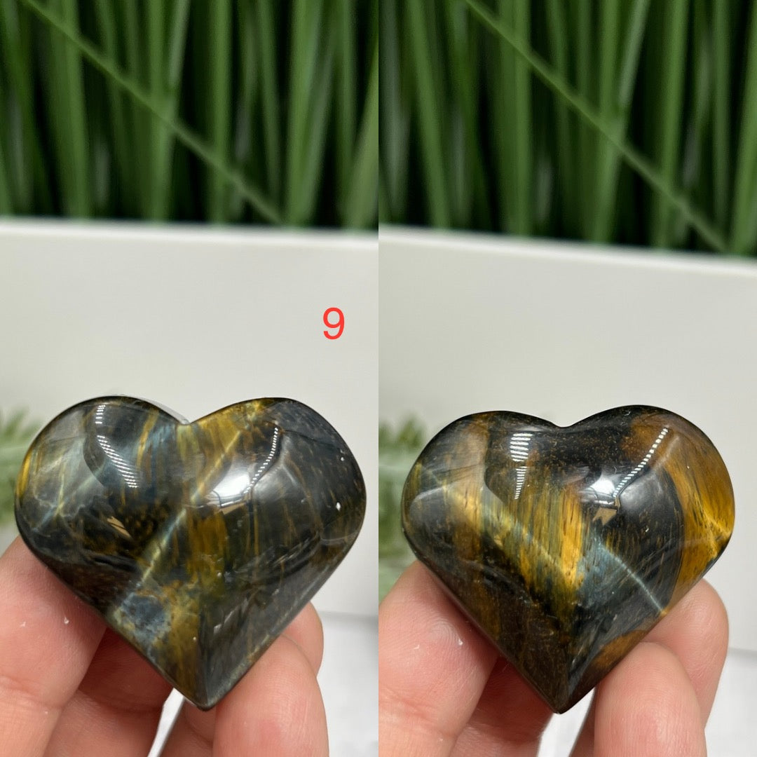 Blue Tigers Eye Hawks Eye Hearts Crystal Carvings YOU CHOOSE