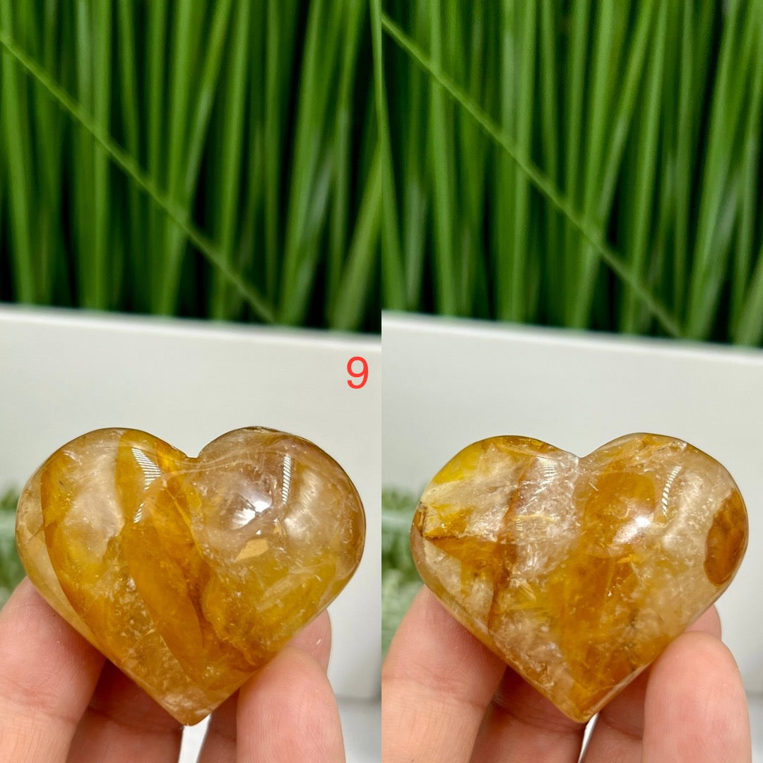 Golden Healer Quartz Hearts High Quality Crystal Carvings YOU CHOOSE