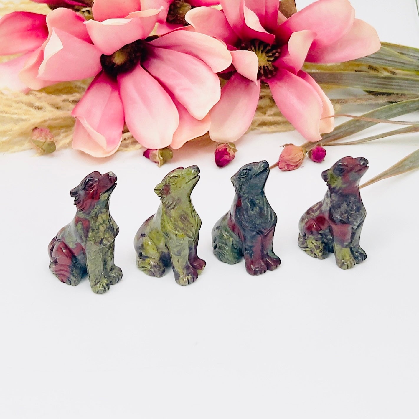 Small Dragons Blood Stone Jasper Wolves Dogs Crystal Carvings YOU CHOOSE
