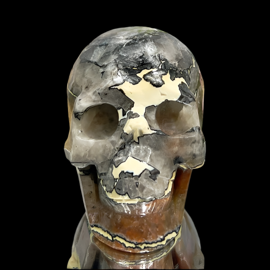 Mosaic Chalcedony Quartz Rare Skull Healing Crystal Carving 651g