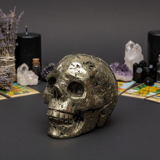 Pyrite Fools Gold Skull Healing Crystal Carving 1026g