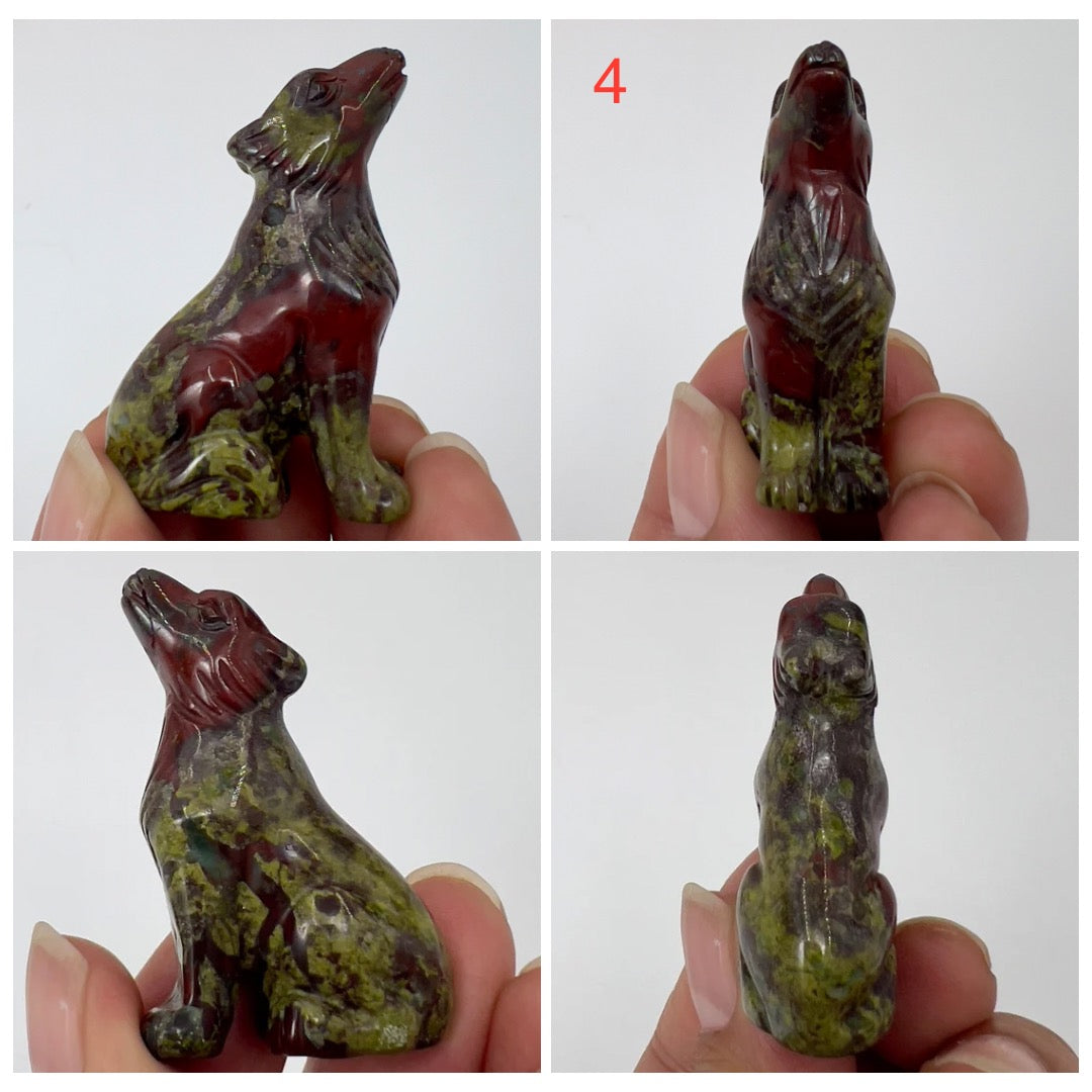 Small Dragons Blood Stone Jasper Wolves Dogs Crystal Carvings YOU CHOOSE