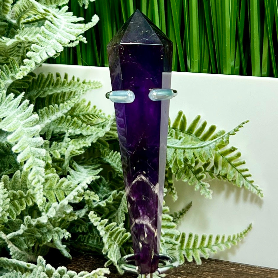 Chevron Dream Amethyst Prism with Stand Healing Crystal Carving 72g