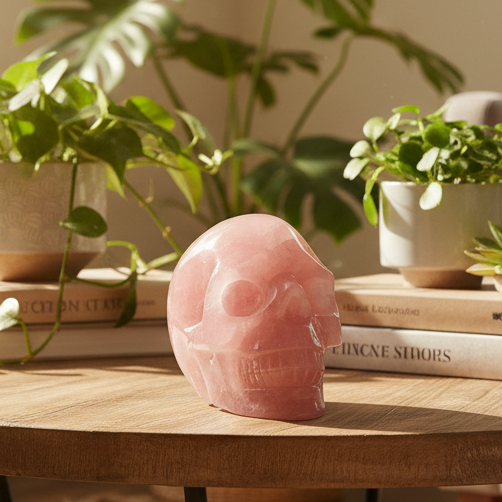 Rose Quartz Skull Healing Crystal Carving 772g