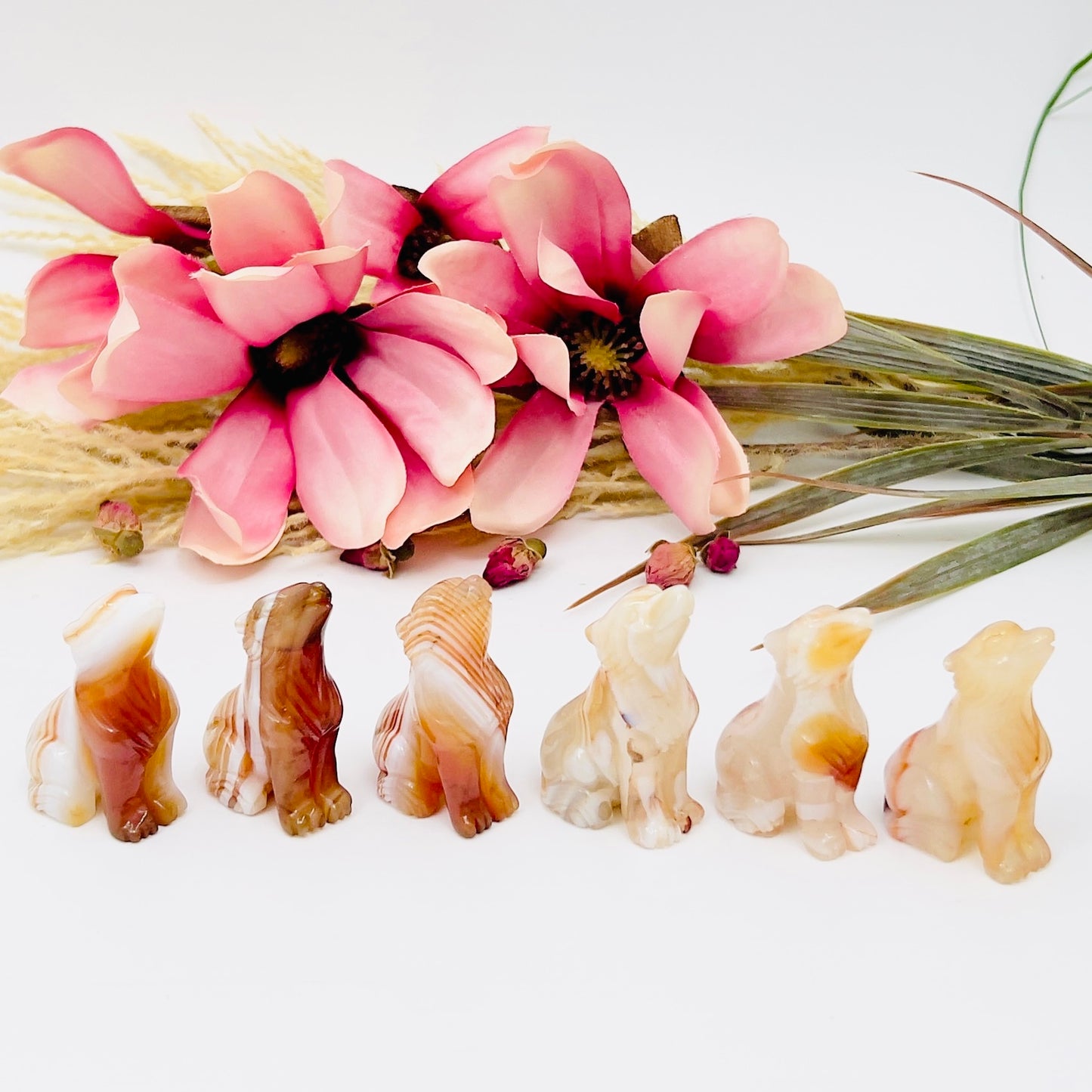 Small Carnelian Wolves Dogs Crystal Carvings YOU CHOOSE