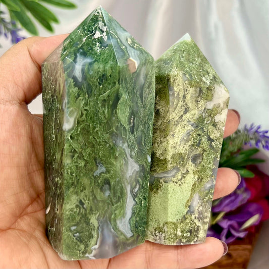 Green Moss Agate Point Towers Crystal Generator YOU CHOOSE
