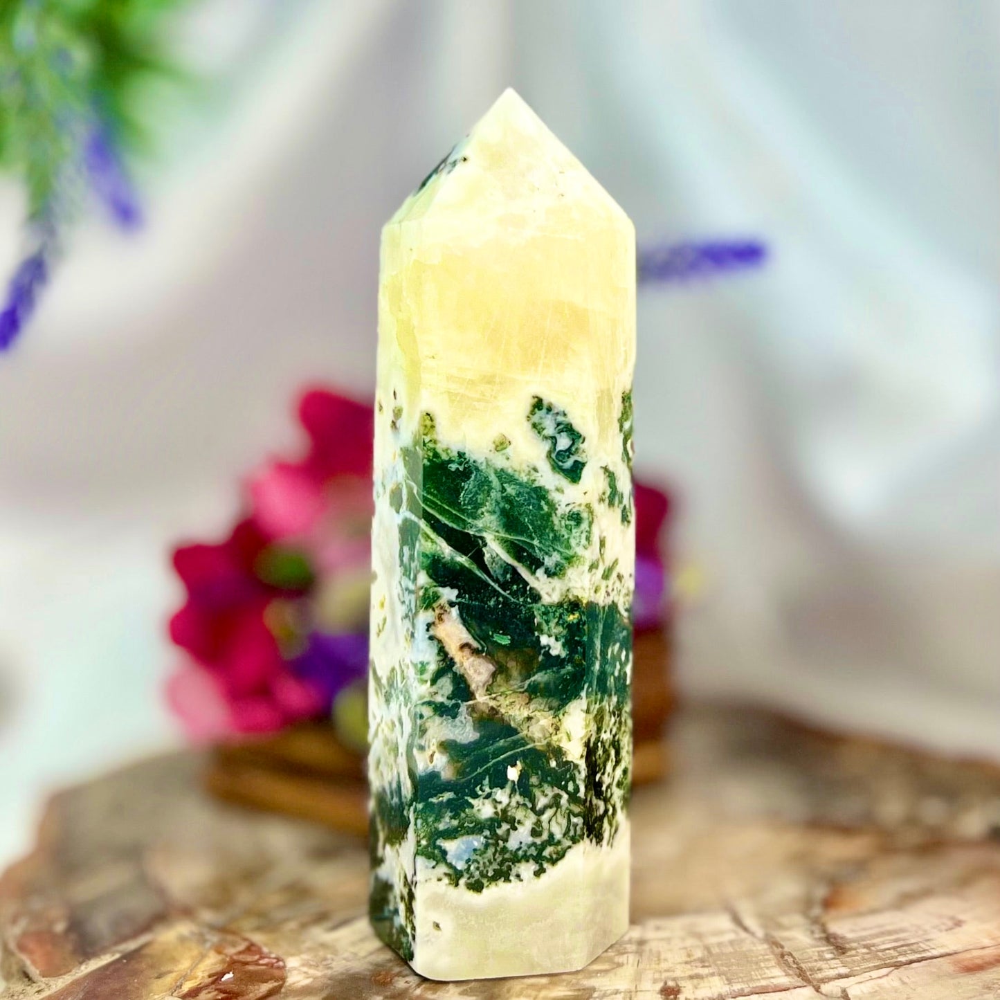 Moss Agate Tower Crystal Generator 500g 156mm