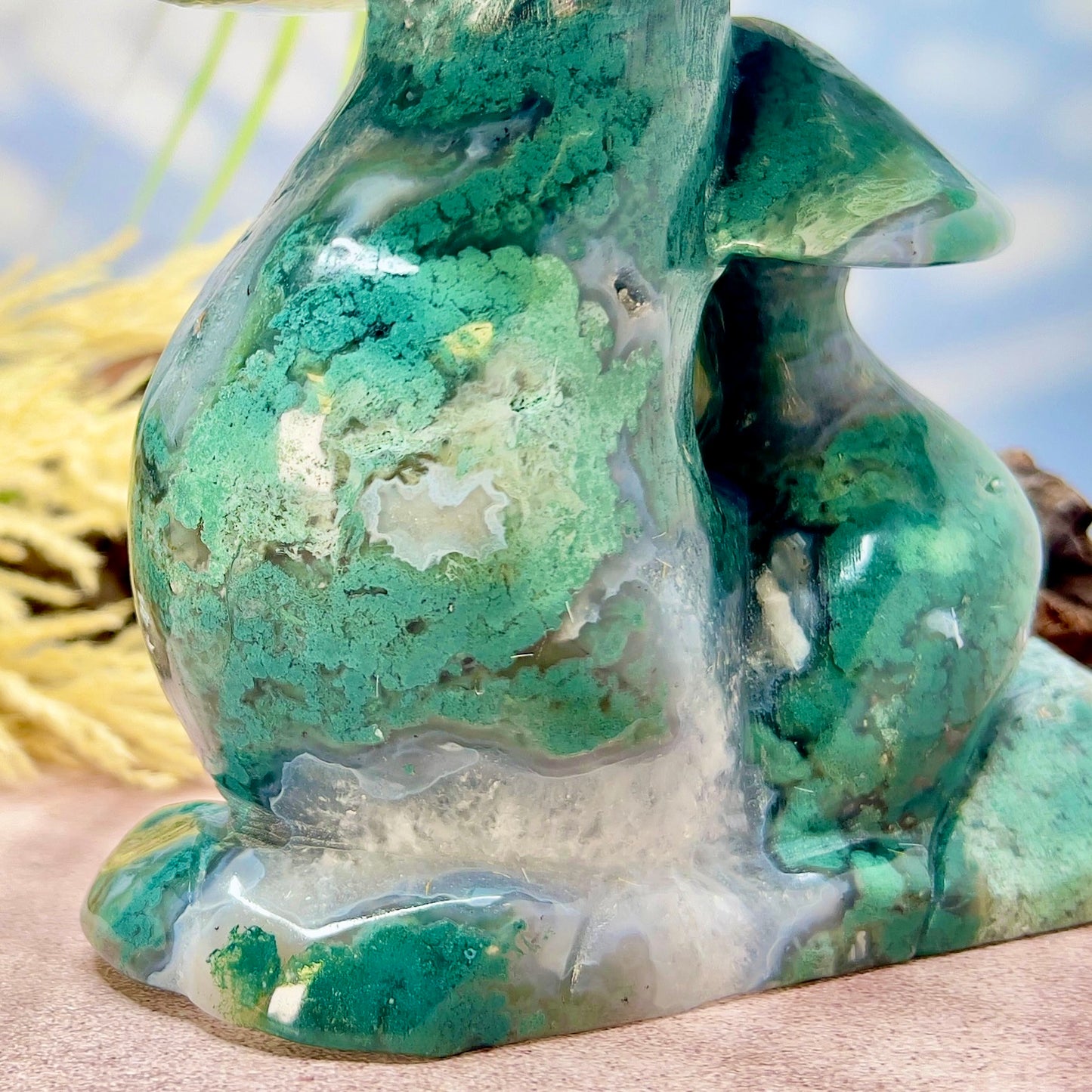 Moss Agate Mushroom Cluster Large Crystal Carving 2190g