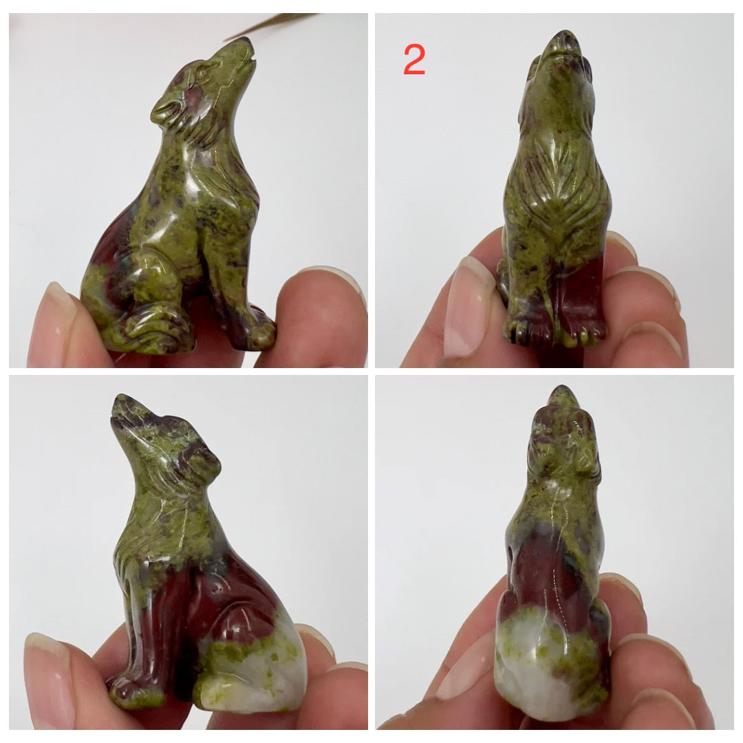 Small Dragons Blood Stone Jasper Wolves Dogs Crystal Carvings YOU CHOOSE
