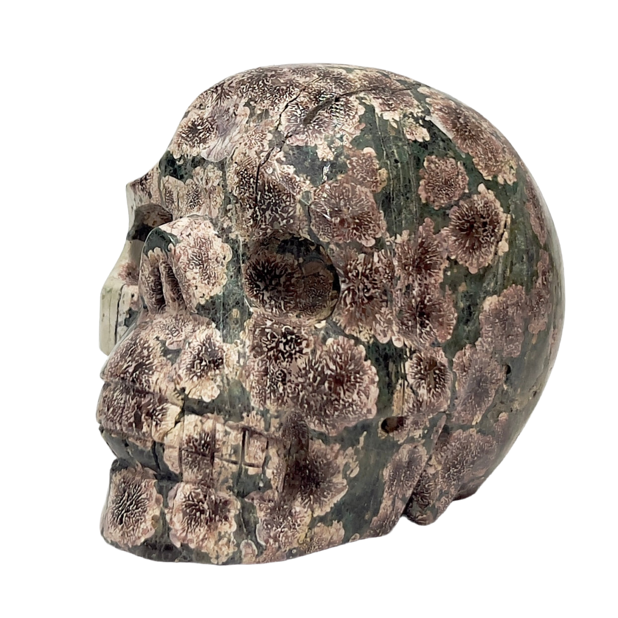 Russian Flower Cherry Blossom Jasper Skull Healing Crystal Carving 764g