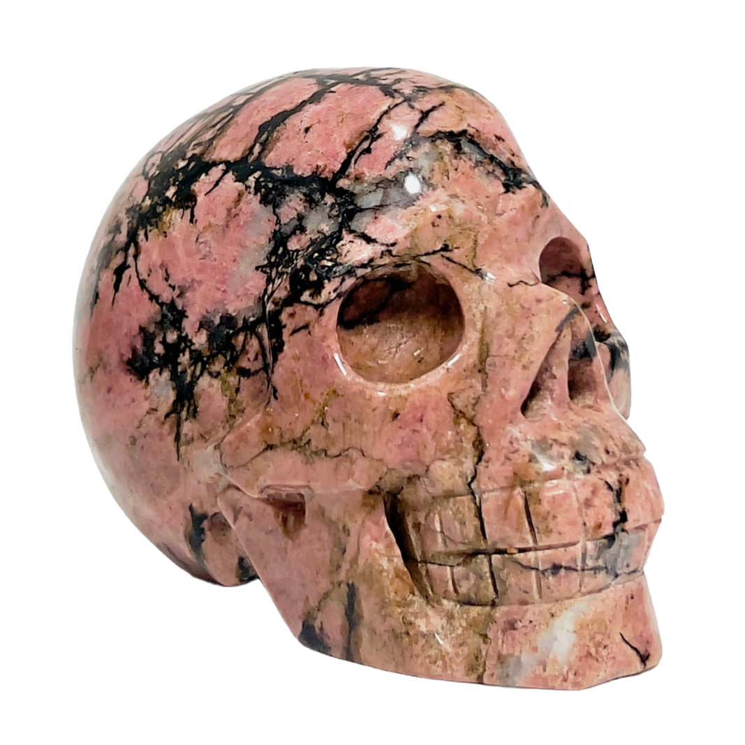 Rhodonite Skull Healing Crystal Carving 957g