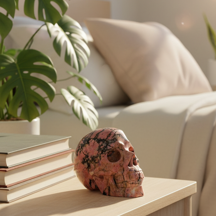 Rhodonite Skull Healing Crystal Carving 957g