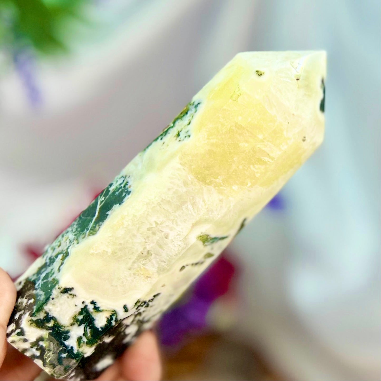 Moss Agate Tower Crystal Generator 500g 156mm