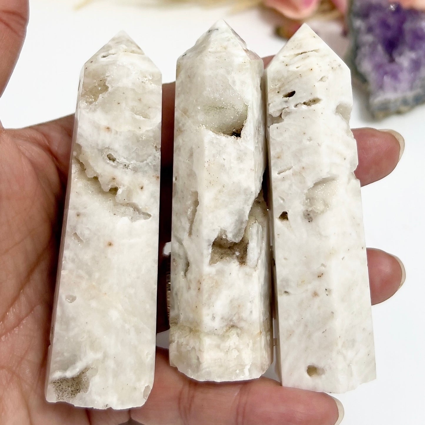 Druzy White Agate Points Towers Crystals YOU CHOOSE