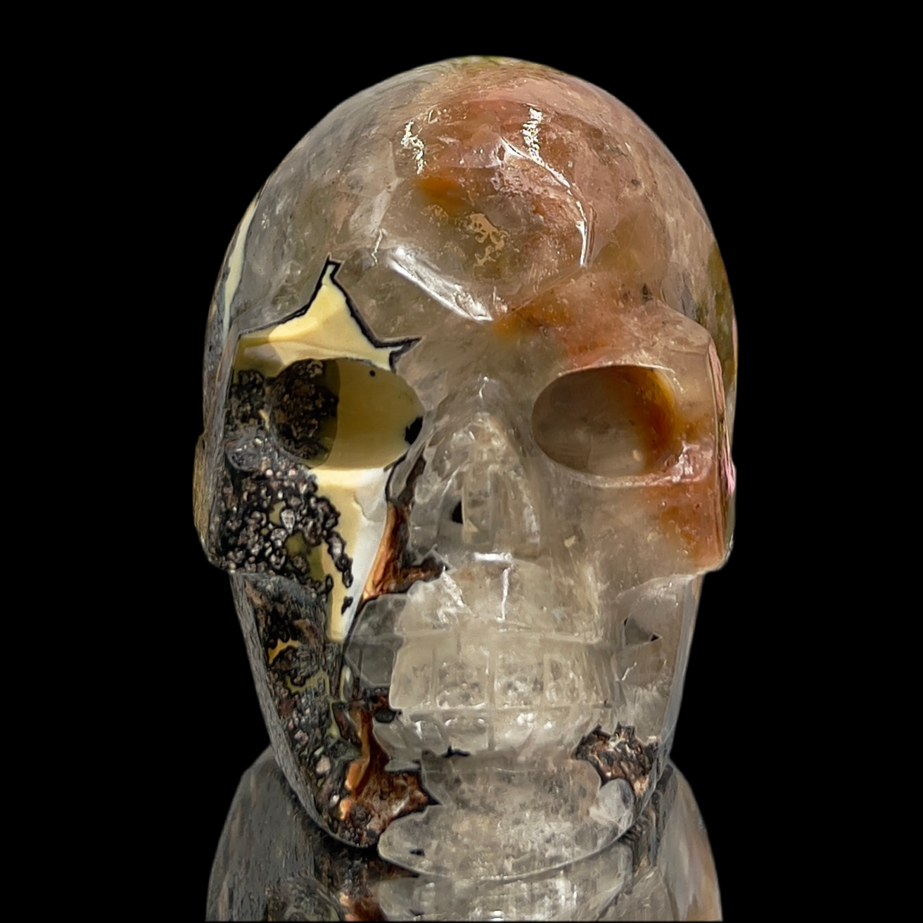 Mosaic Chalcedony Quartz Rare Skull Healing Crystal Carving 869g