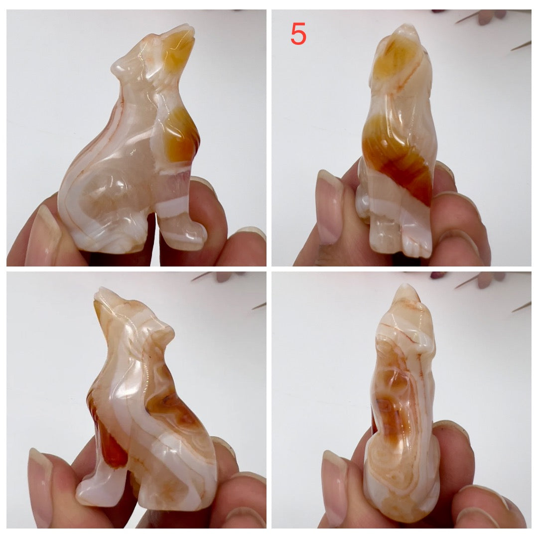 Small Carnelian Wolves Dogs Crystal Carvings YOU CHOOSE