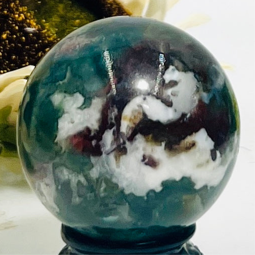 Moss Agate Green Red Sphere Healing Crystal Ball 243g 55mm