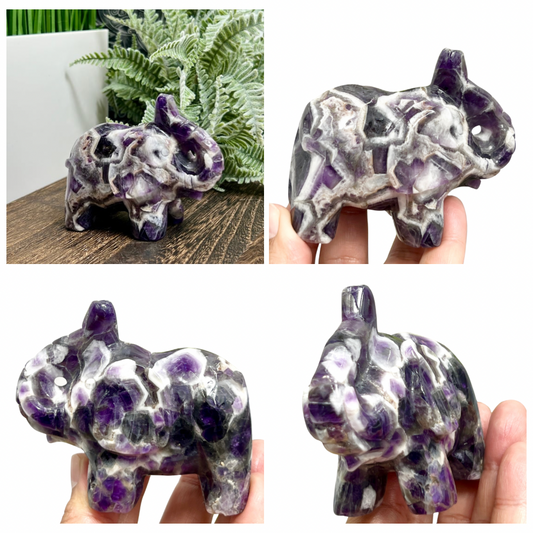 Chevron Dream Amethyst Healing Elephant Crystal Animal Carving 255g