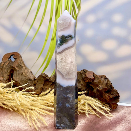 Moss Agate Tower Crystal Generator 322g 168mm