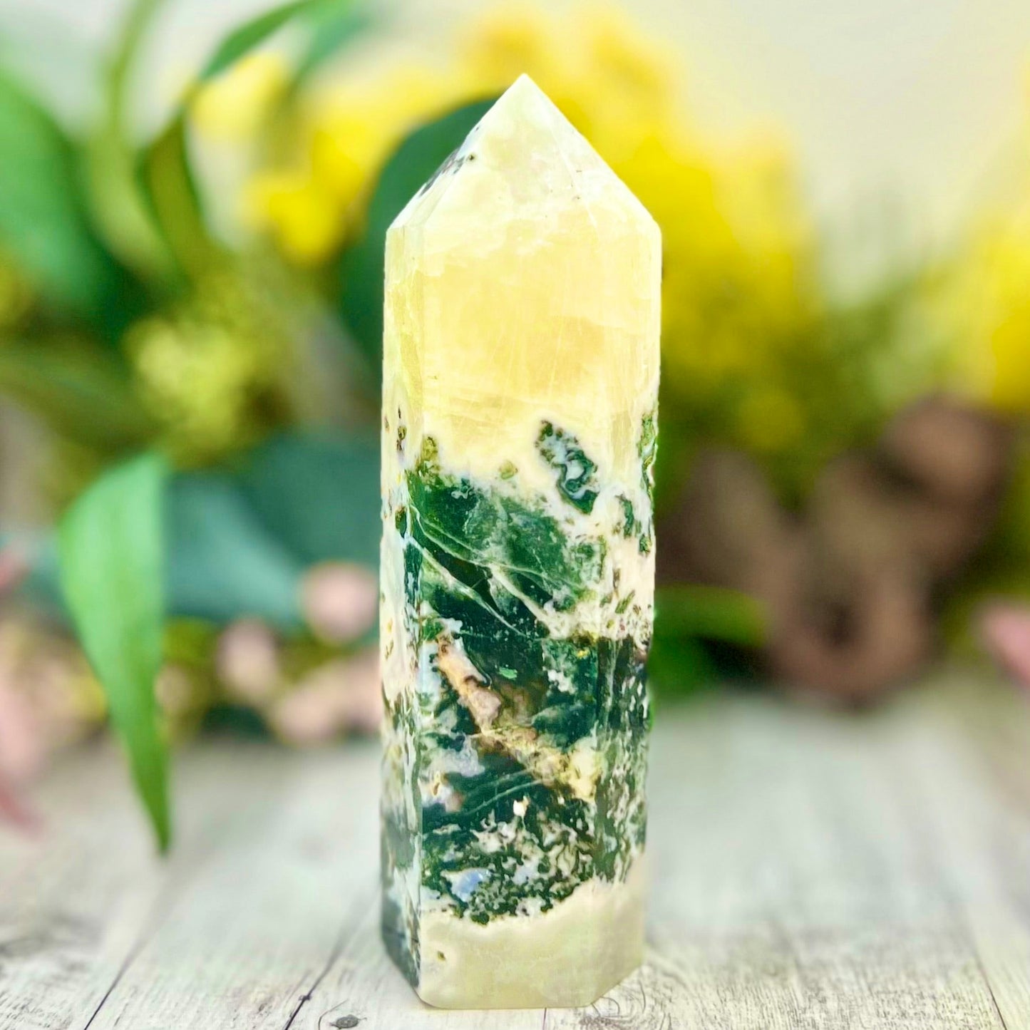 Moss Agate Tower Crystal Generator 500g 156mm