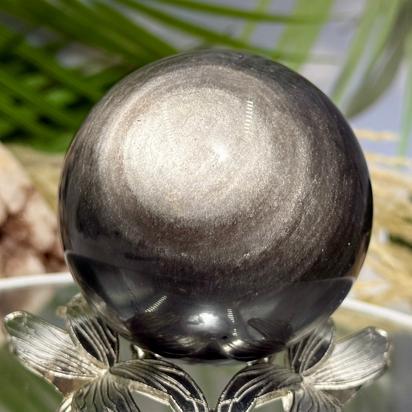 Silver Sheen Obsidian Sphere Healing Crystal Ball 259g 59mm