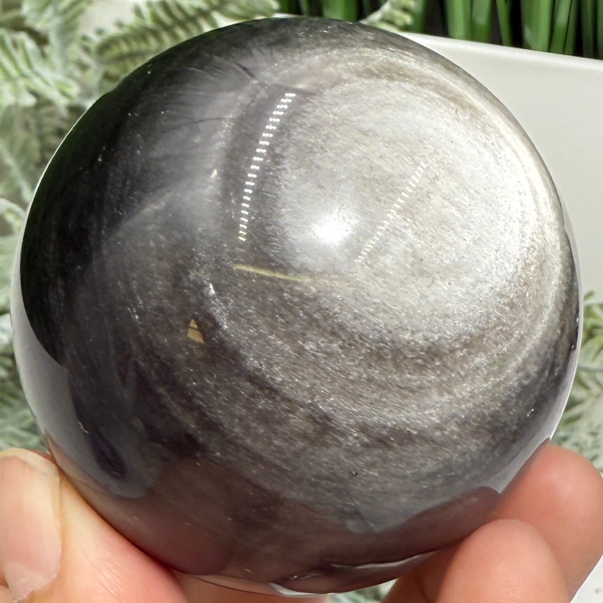 Silver Sheen Obsidian Sphere Healing Crystal Ball 259g 59mm