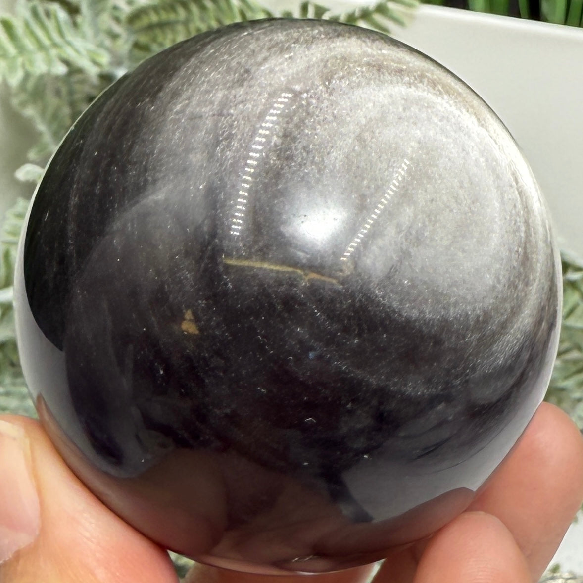 Silver Sheen Obsidian Sphere Healing Crystal Ball 259g 59mm