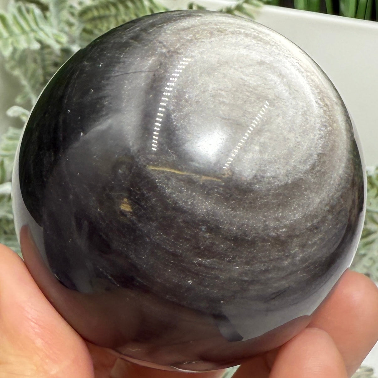 Silver Sheen Obsidian Sphere Healing Crystal Ball 259g 59mm