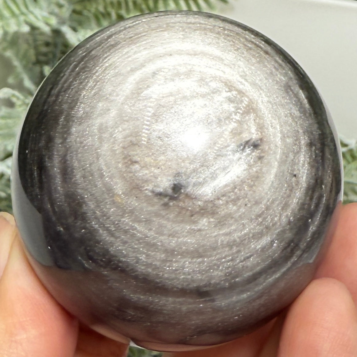 Silver Sheen Obsidian Sphere Healing Crystal Ball 259g 59mm