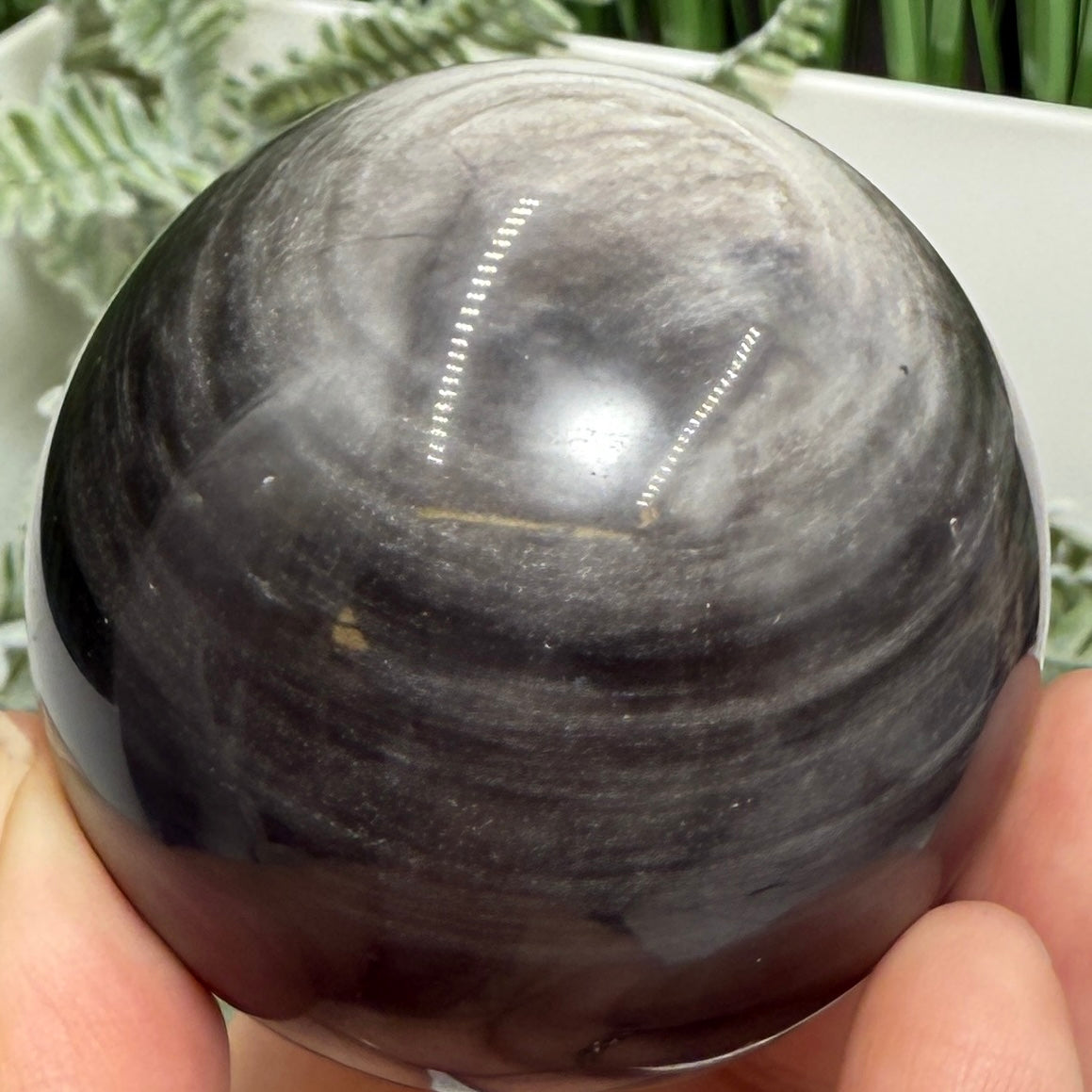 Silver Sheen Obsidian Sphere Healing Crystal Ball 259g 59mm