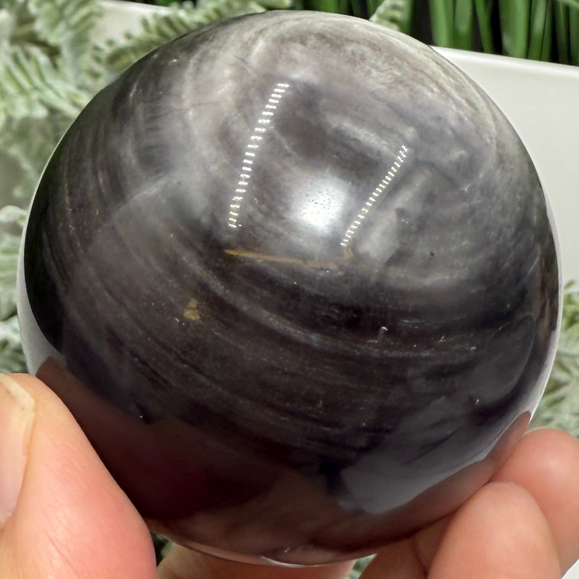 Silver Sheen Obsidian Sphere Healing Crystal Ball 259g 59mm