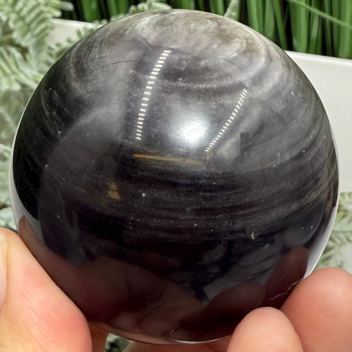 Silver Sheen Obsidian Sphere Healing Crystal Ball 259g 59mm