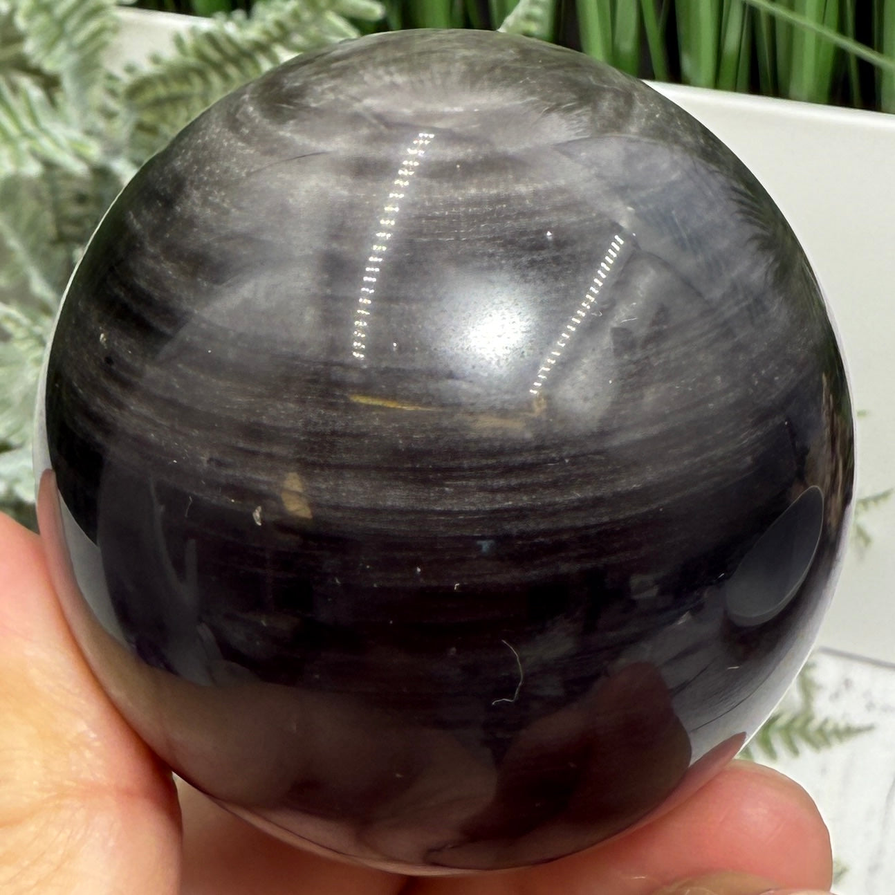 Silver Sheen Obsidian Sphere Healing Crystal Ball 259g 59mm