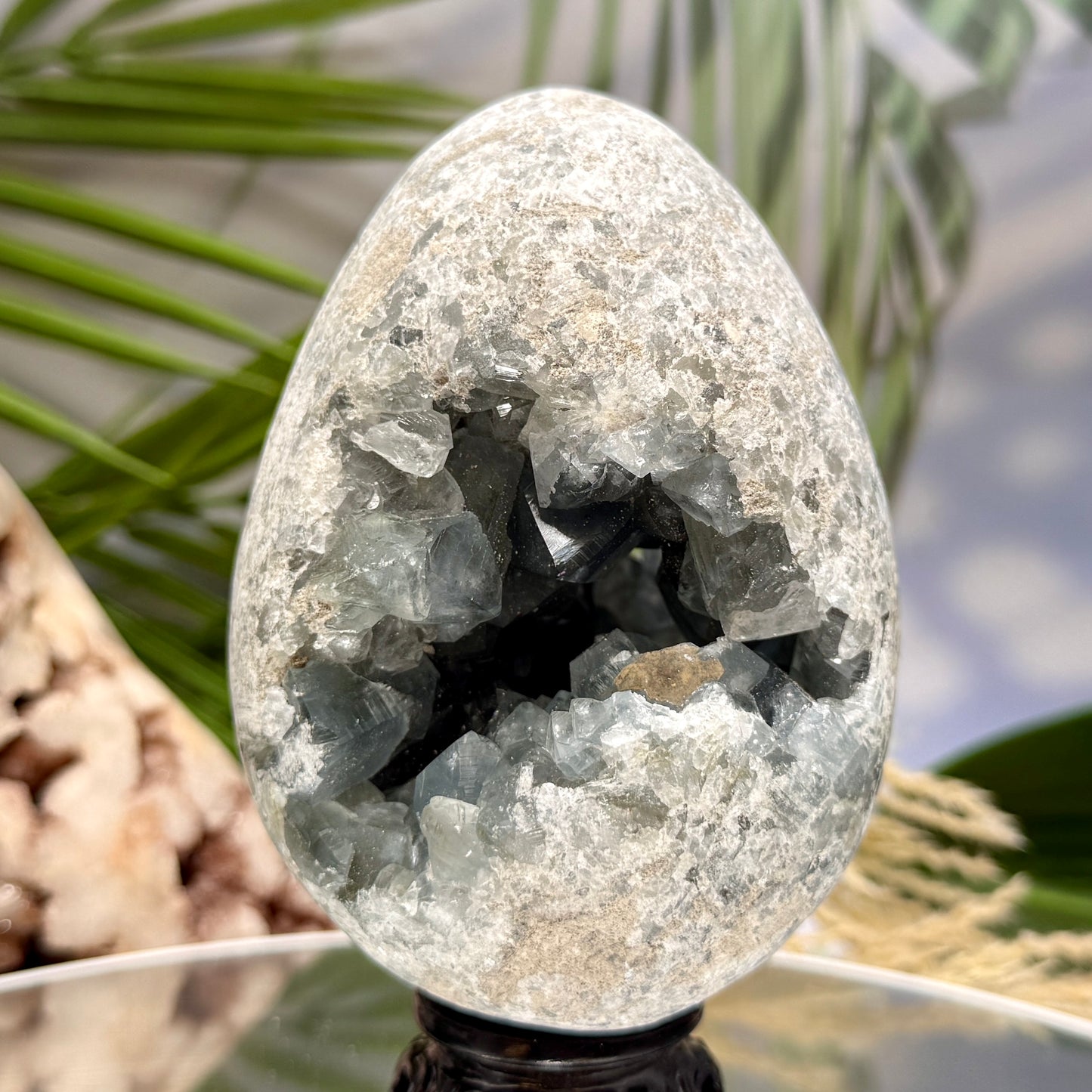 Celestite Celestine Large Egg with Stand Large Geode Cluster Crystal 997g