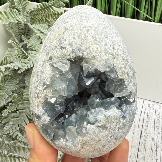 Celestite Celestine Large Egg with Stand Large Geode Cluster Crystal 997g