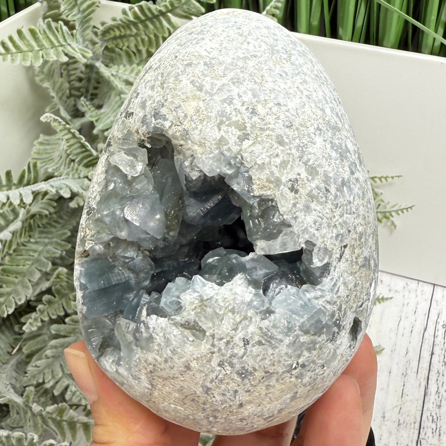 Celestite Celestine Large Egg with Stand Large Geode Cluster Crystal 997g