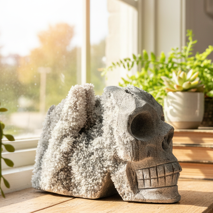 Black Quartz Skull Large Druzy Crystal 1158g