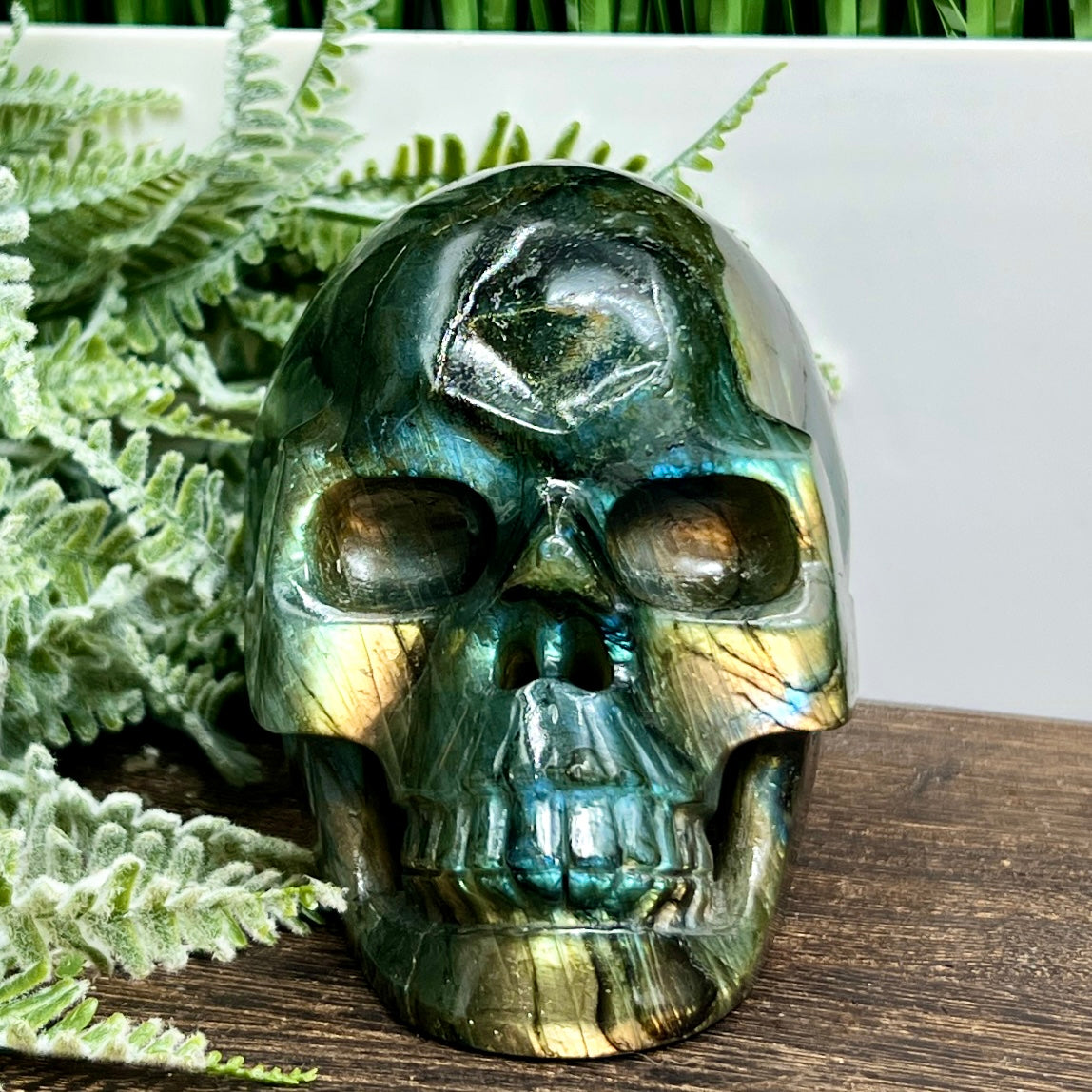 Labradorite Skull Hollow Jaw Healing Crystal Carving 948g