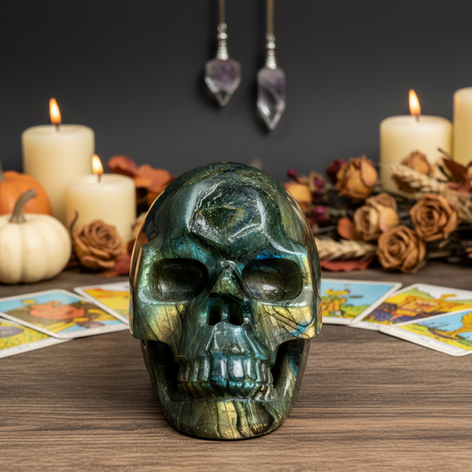 Labradorite Skull Hollow Jaw Healing Crystal Carving 948g