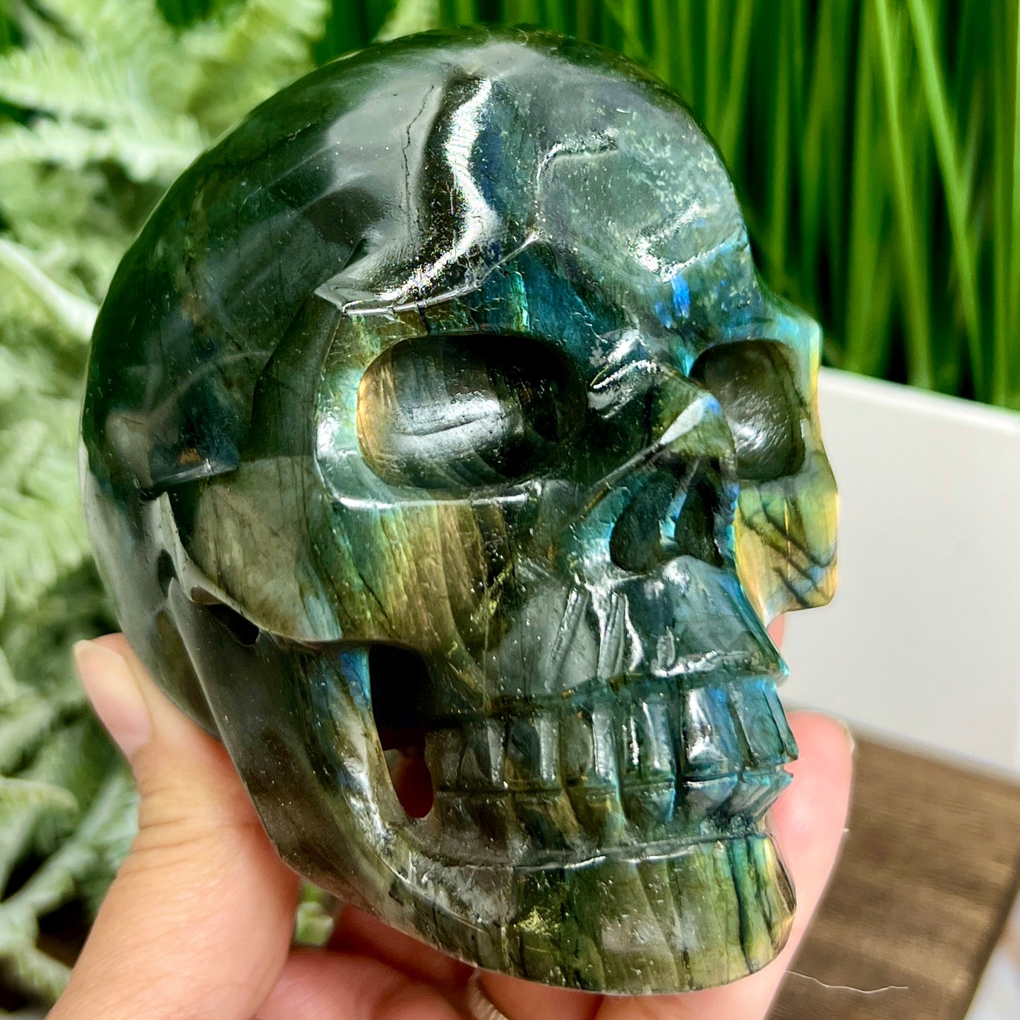 Labradorite Skull Hollow Jaw Healing Crystal Carving 948g