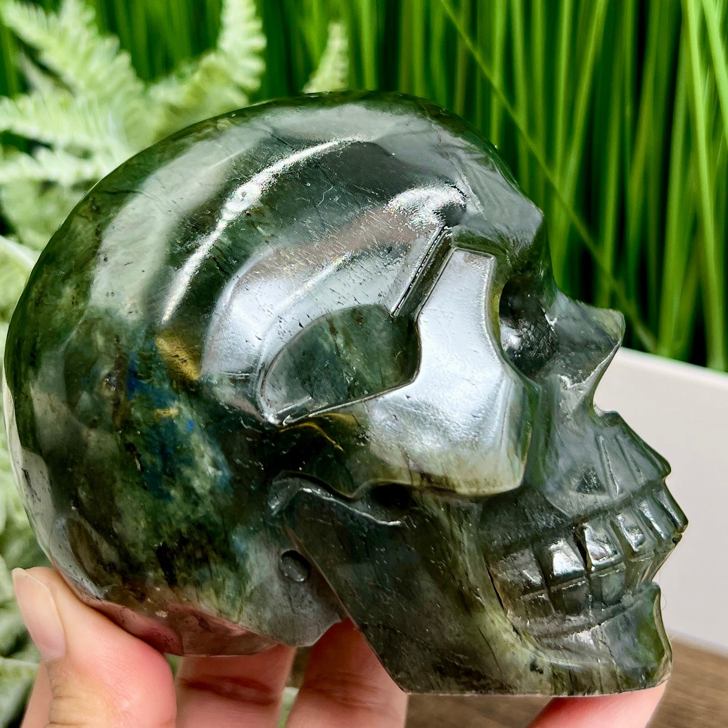 Labradorite Skull Hollow Jaw Healing Crystal Carving 948g
