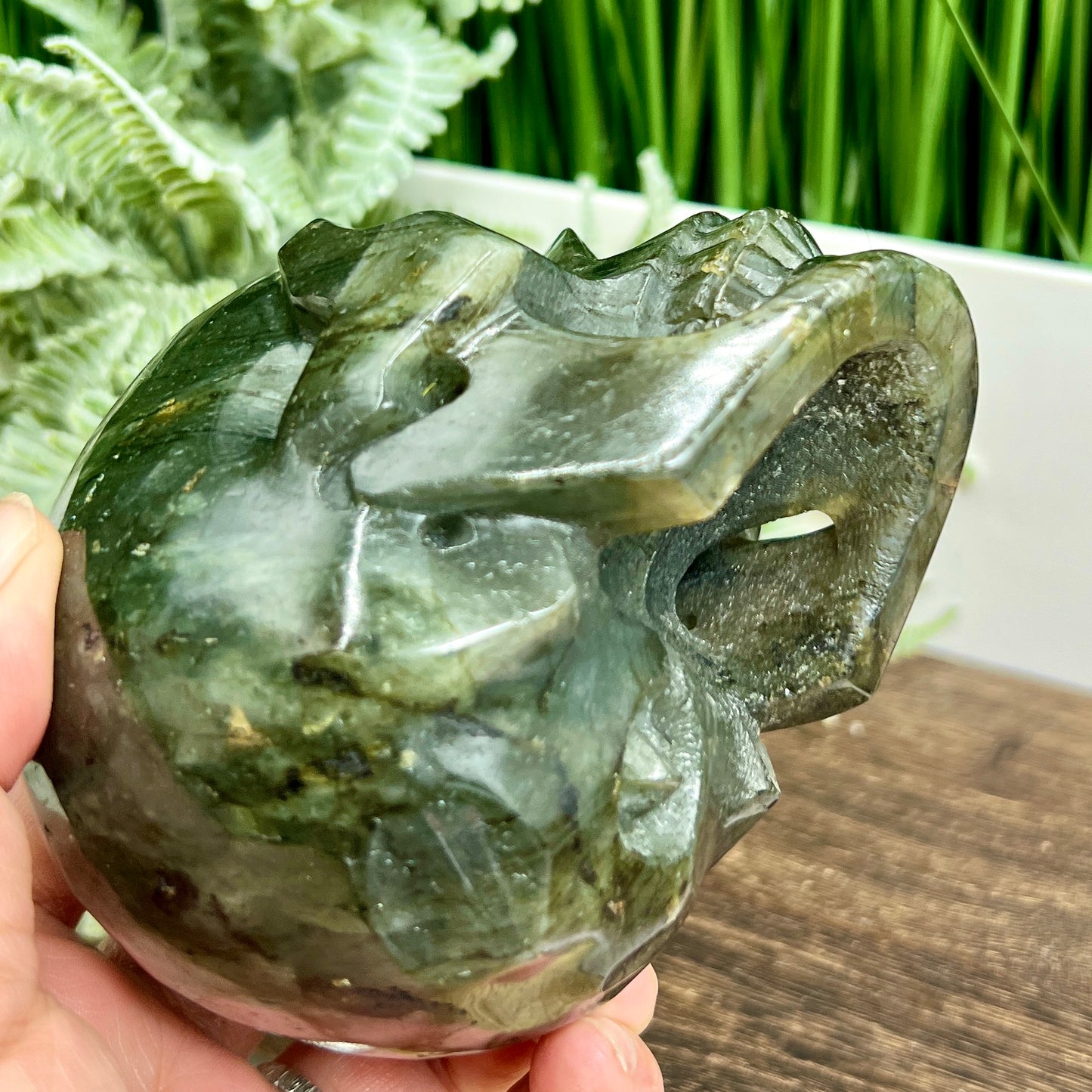 Labradorite Skull Hollow Jaw Healing Crystal Carving 948g