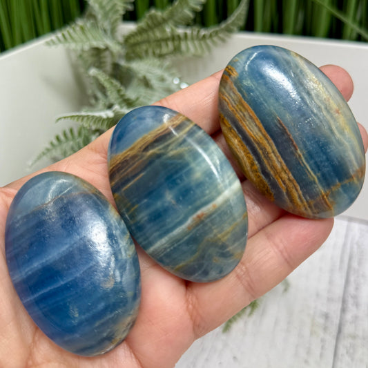 Blue Onyx Palm Stones Worry Meditation Crystal YOU CHOOSE