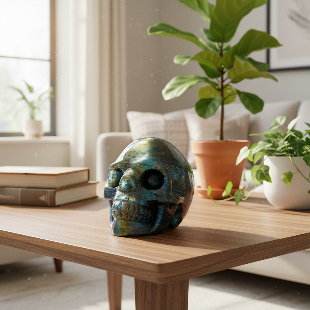 Labradorite Skull Healing Crystal Carving 580g