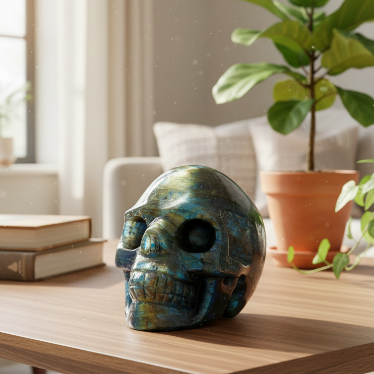 Labradorite Skull Healing Crystal Carving 580g