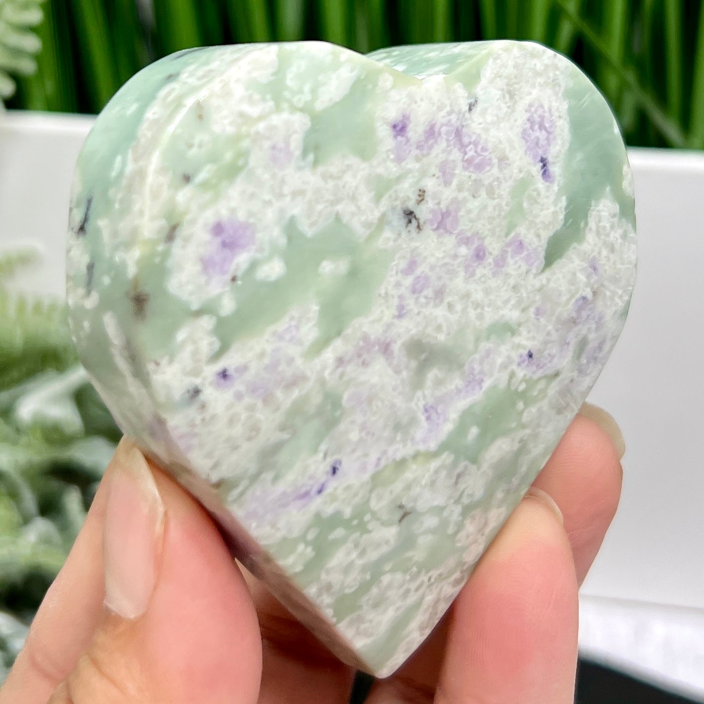 Lucky Jade Purple Stichtite Green Serpentine Heart Crystal Carving 182g