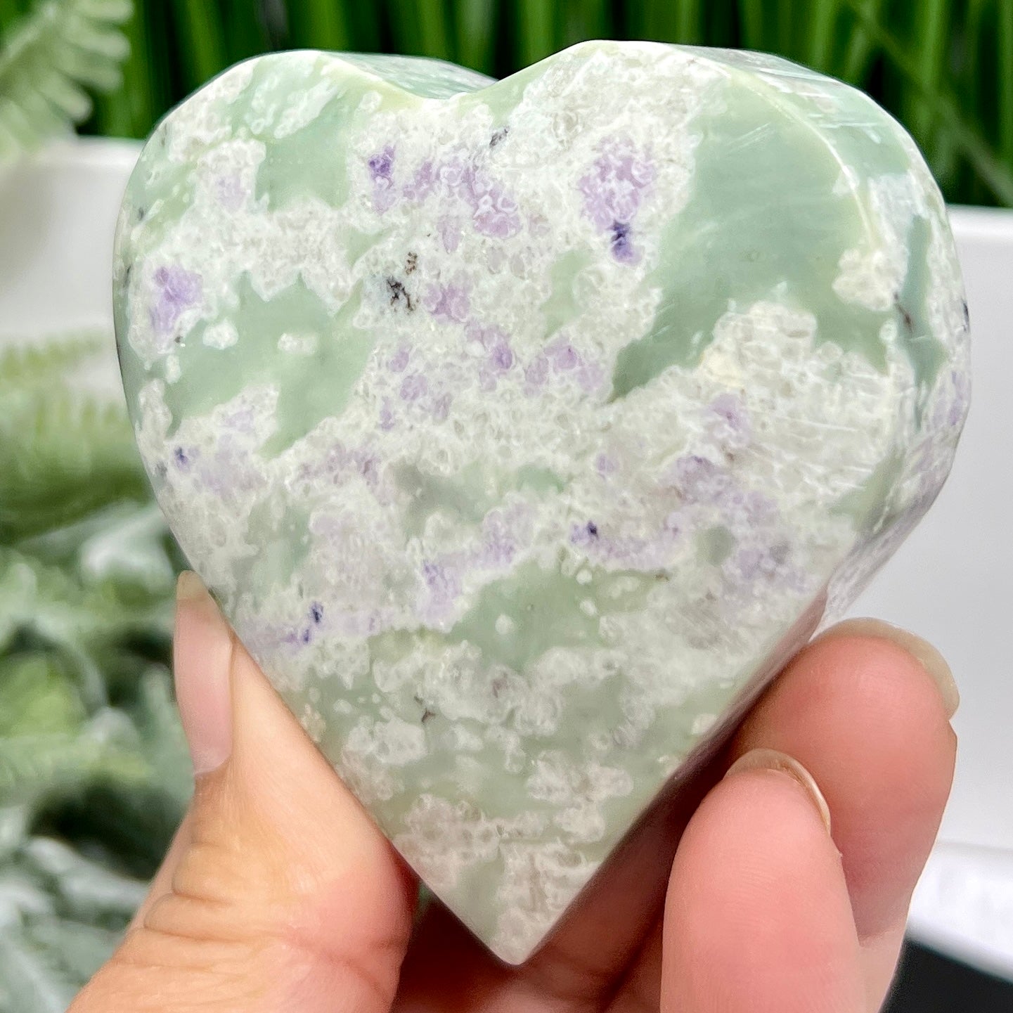 Lucky Jade Purple Stichtite Green Serpentine Heart Crystal Carving 182g