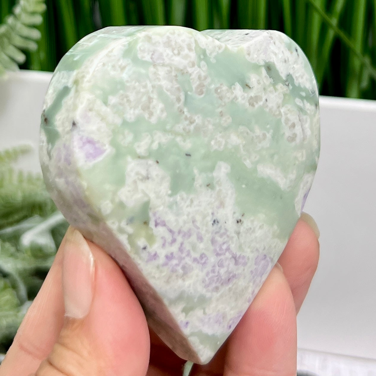 Lucky Jade Purple Stichtite Green Serpentine Heart Crystal Carving 182g